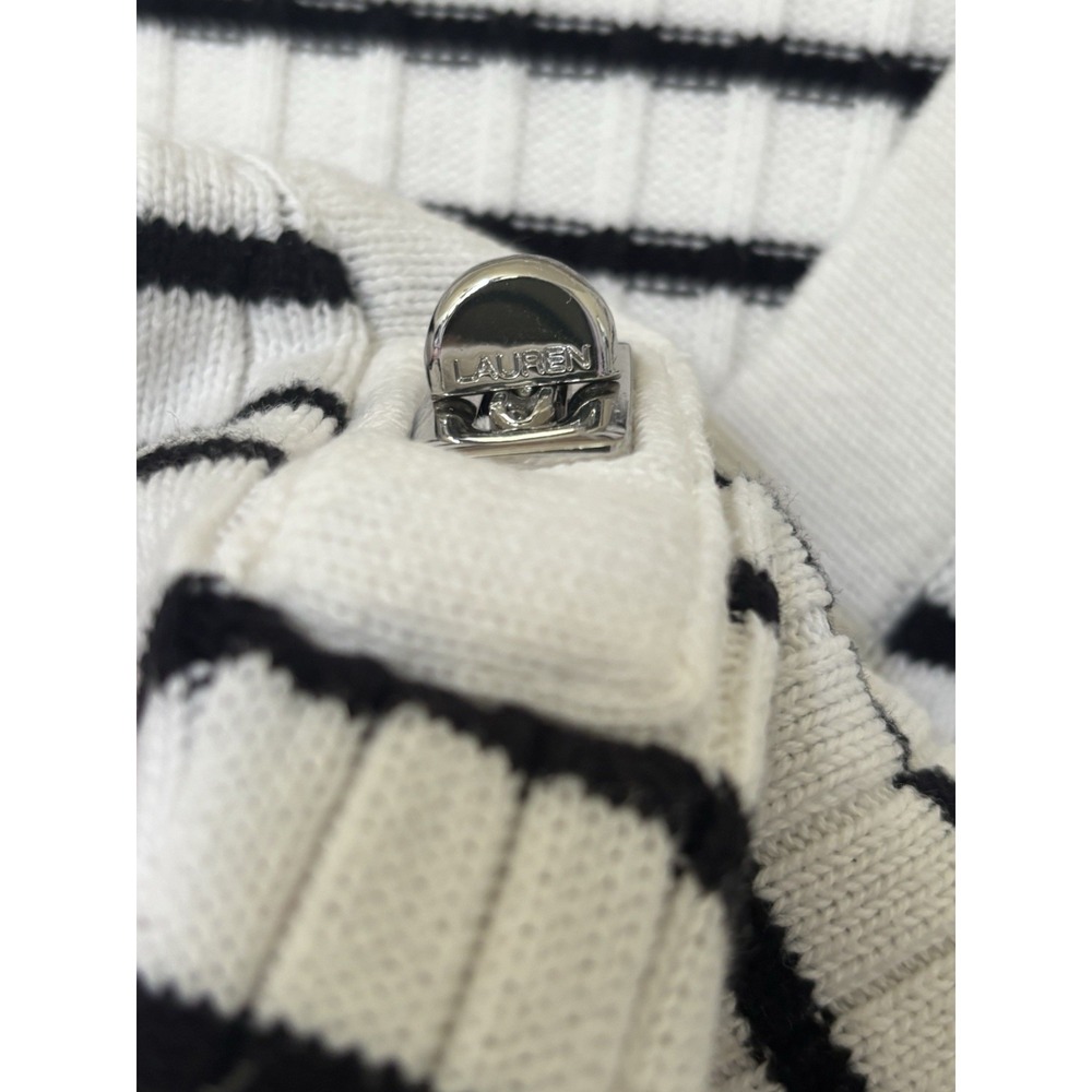 Ralph Lauren V-Neck Sweater Turn Lock Clasp Women's Sz Medium Striped Preppy - Picture 4 of 6